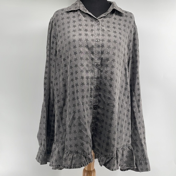 Std Grace Star Print Btn Dwn Shirt Starry Ruffle Astro Sz LG - Picture 2 of 8